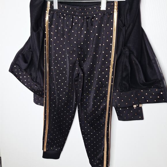 Adidas Kids Polka Dot Tracksuit Girls 6 Black Rose Gold Sweatsuit Outfit Holiday - Picture 9 of 13